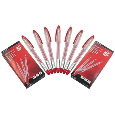 1 x Pack Of 12 Red Rollergel Pens With Rubber Grips